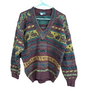 Generra Men's Collective Vintage Wool Blend V-Neck Sweater Abstract Pattern Sz M